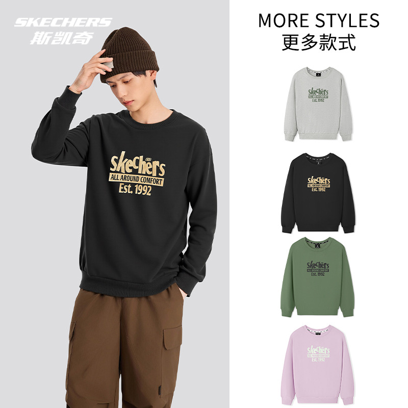 12787510.Skechers斯凯奇卫衣男女同款秋冬季中性款舒适针织套头卫衣