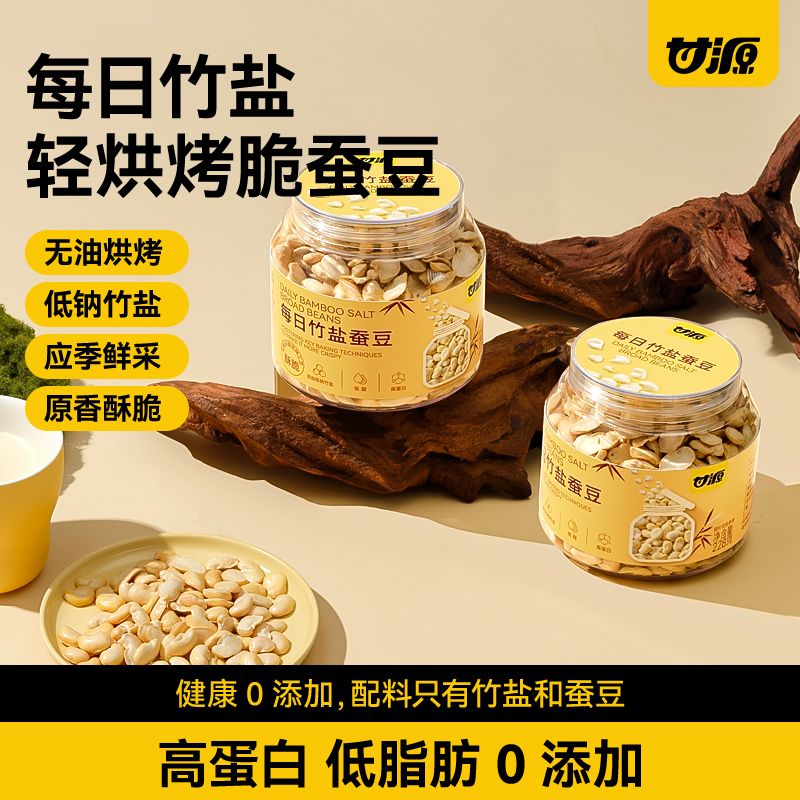 12680014.【低脂肪 高蛋白 非油炸】甘源透明罐装零添加每日竹盐蚕豆228g