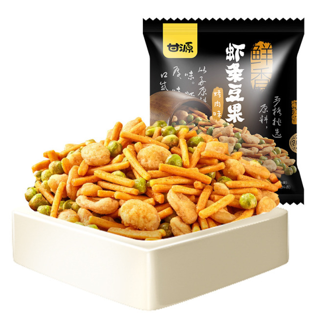 13369426.甘源烤肉味鲜虾味虾条豆果285g