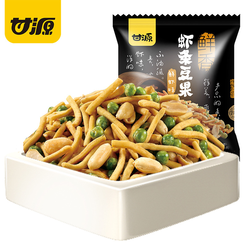 13369426.甘源烤肉味鲜虾味虾条豆果285g