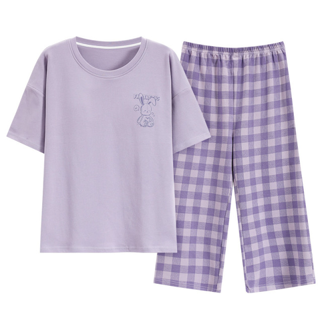 11756404.少宜睡衣套装家居服夏季带胸垫纯棉短袖女士女生女孩女款新款可外穿可外出薄款大码居家春秋亲肤休闲加大加肥