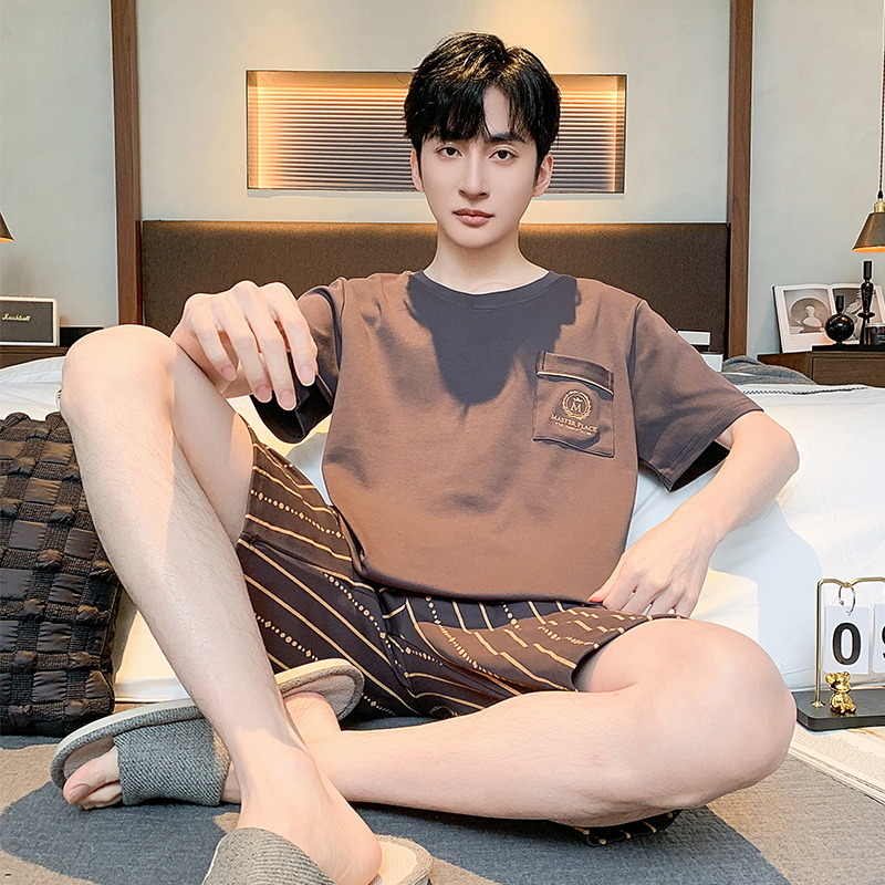 11907861.少宜睡衣套装家居服夏季新款男士纯棉可外穿男款短袖可外出薄款大码居家春秋亲肤休闲加大加肥基础宽松柔软潮流