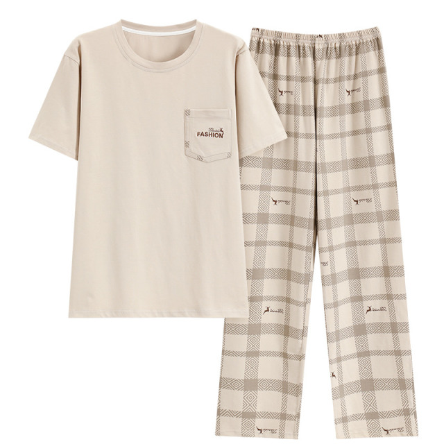 11762971.少宜睡衣套装家居服夏季纯棉可外穿薄款短袖长裤简约休闲男士新款可外出大码居家春秋亲肤加大加肥基础宽松柔软
