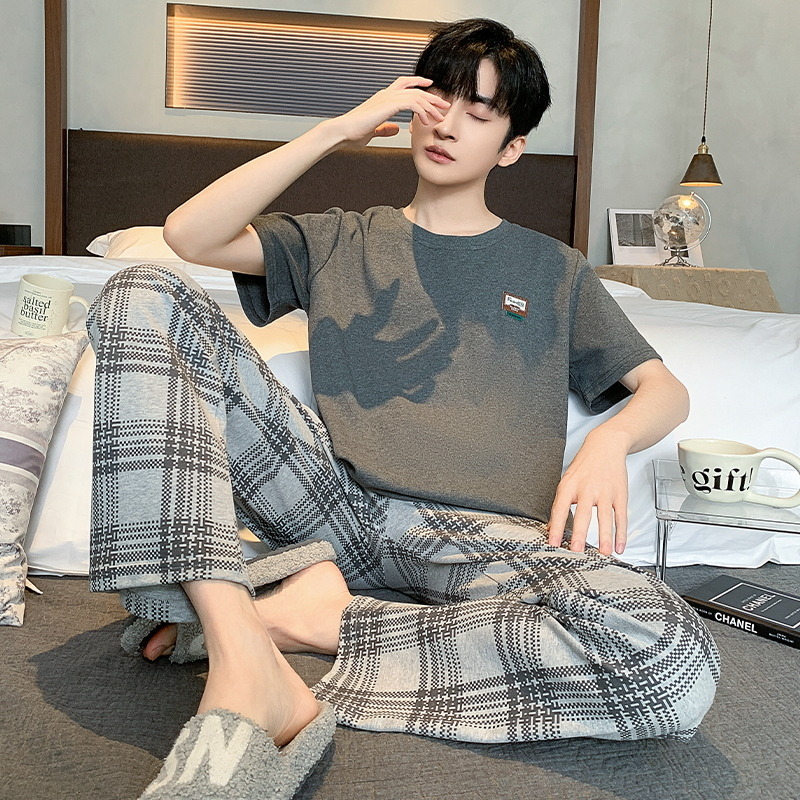 11762969.少宜睡衣套装家居服夏季新款男士纯棉短袖长裤春秋少年可外穿可外出薄款大码居家青少年亲肤休闲加大加肥基础