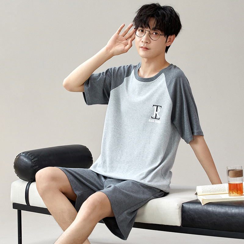11762916.少宜睡衣套装家居服男士短裤短袖宽松简约休闲全棉夏天新款可外穿可外出薄款大码居家春秋亲肤加大加肥基础柔软长袖