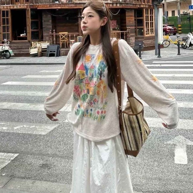 13519148.【韩版手绘涂鸦衫】多彩晕染 春夏秋都可以穿的一件,简简单单就可以搭配的单品