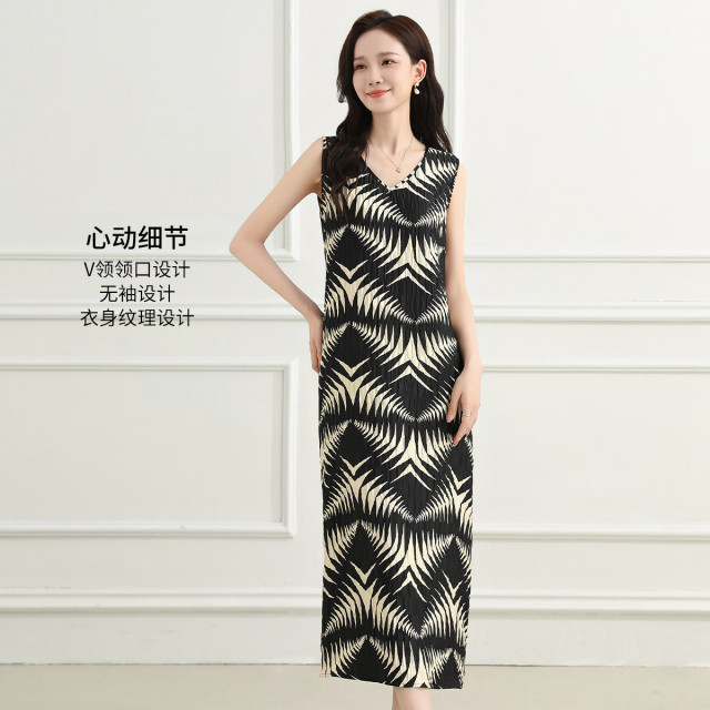 13445961.【专柜同款】气质连衣裙夏季通勤无袖背心印花女式长裙