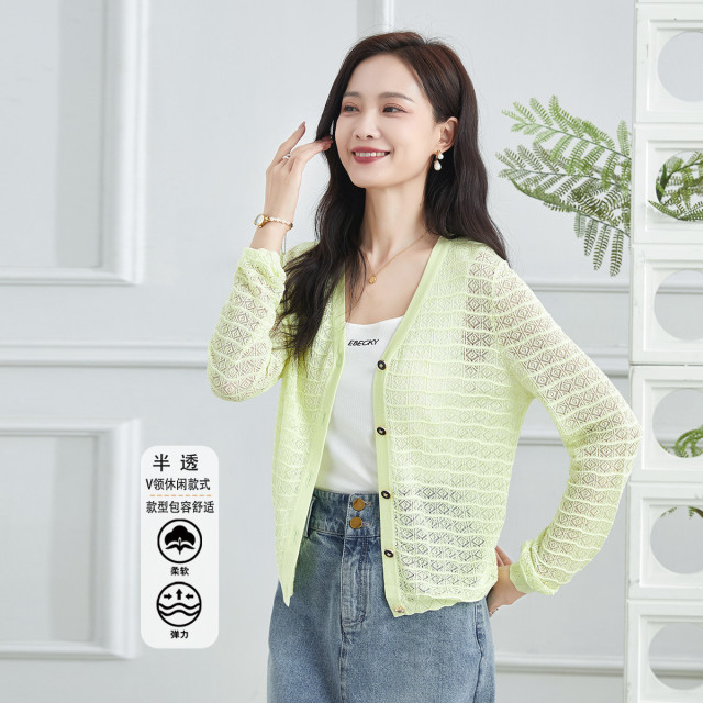 13445926.【专柜同款】【轻薄针织衫】夏季镂空百搭空调衫气质显瘦外搭开衫