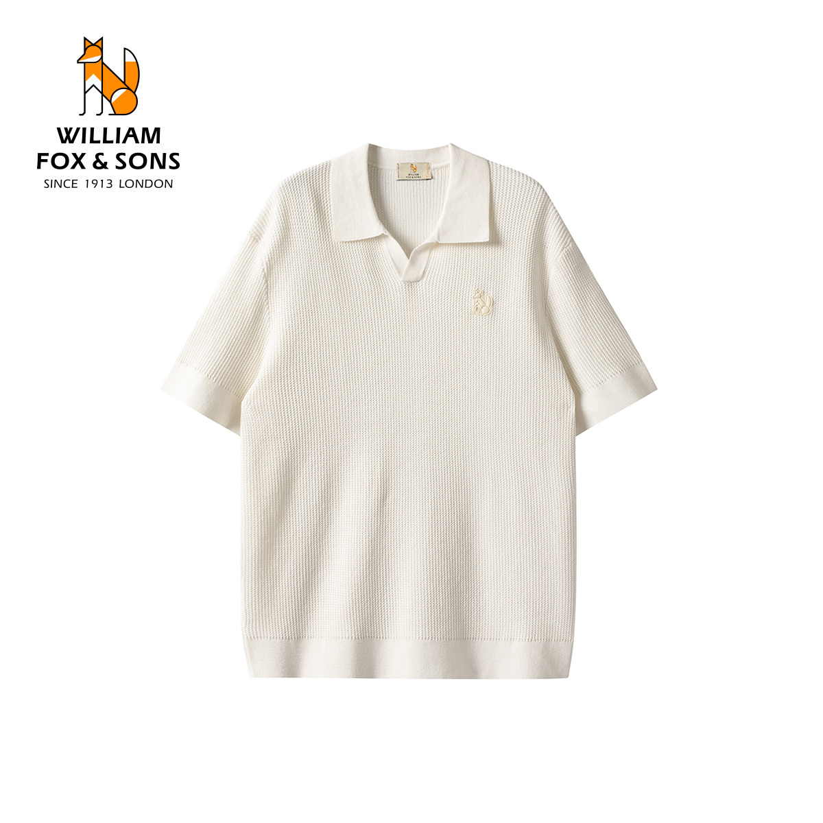 13376455.WILLIAM FOX&SONS 英国小狐狸 春夏新型镂空设计V字海鸥领针织polo全棉短袖男女
