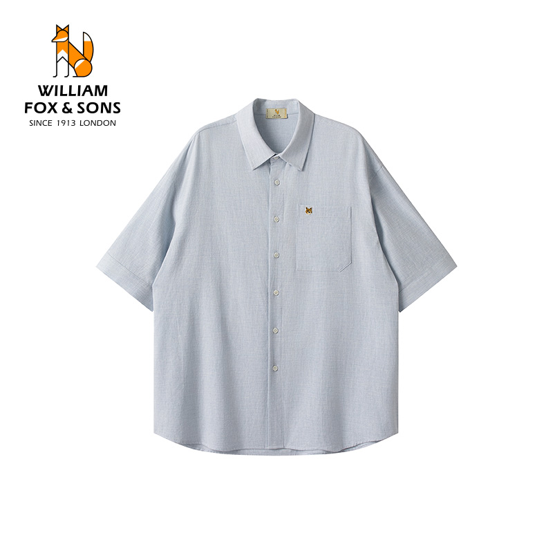 13376439.WILLIAM FOX&SONS 英国小狐狸 夏季亚麻混纺吸汗清爽短袖衬衫男