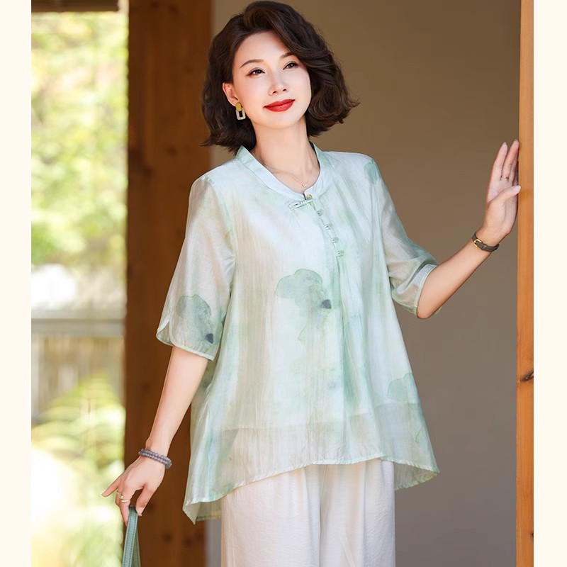 12199786.中年夏季休闲女中老年宽松妈妈装夏装短袖T恤上衣