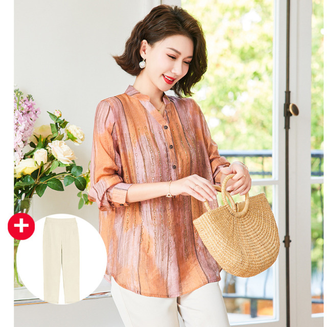 11799550.【店铺好货】妈妈夏装薄款洋气小衫中老年人V领秋装中年女士T恤