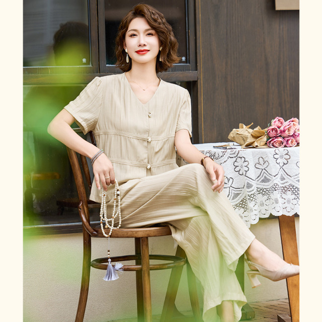 12199660.中年妈妈夏装国风套装洋气中老年女装时尚减龄宽松上衣服套装