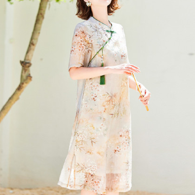 11788527.中老年妈妈夏装短袖连衣裙中年女薄款时尚中长裙