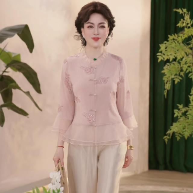 12316187.妈妈装春夏装薄款时尚新国风气质中年女装中年洋气上衣T恤