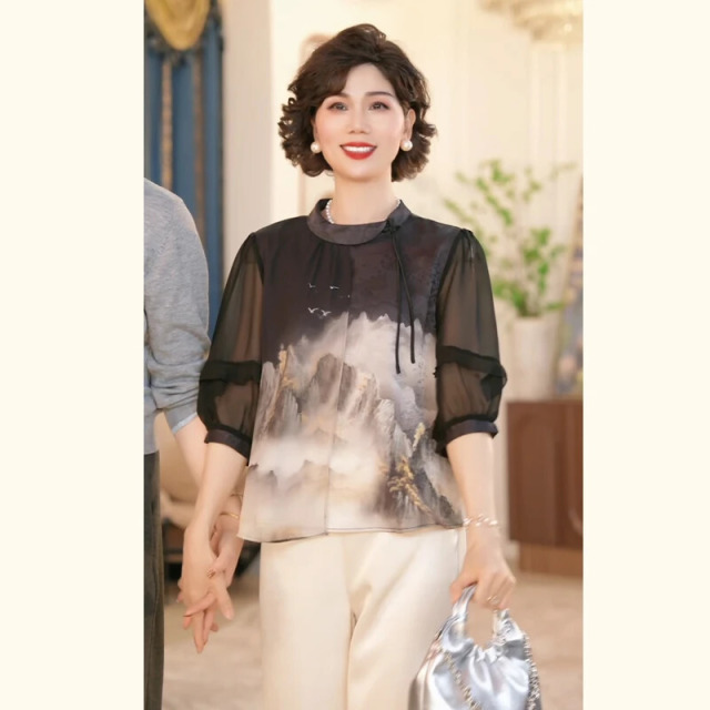 12198334.中年妈妈春夏新中式上衣服套装新款洋气中老年女装