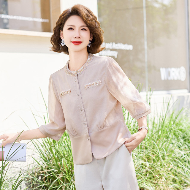 12315598.年轻妈妈夏装小香风衬衣新款洋气中老年女装上衣服