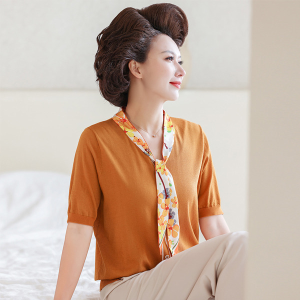 12200539.夏装短袖针织衫40岁50中老年女装夏季薄款打底衫