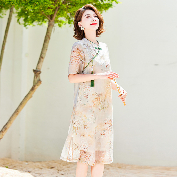 11788527.中老年妈妈夏装短袖连衣裙中年女薄款时尚中长裙