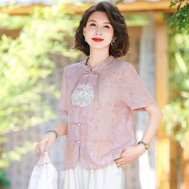 11839702.夏季薄款中年女式T恤时尚短袖圆领上衣中老年妈妈夏装