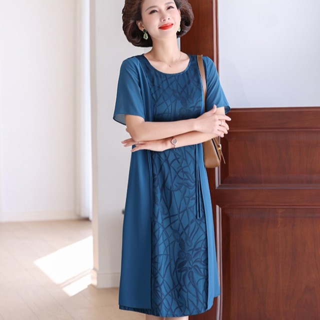 11824226.妈妈夏装连衣裙40岁50中年短袖长裙中老年夏季宽松裙子