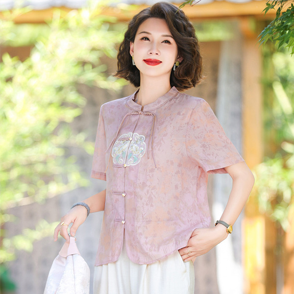 11839702.夏季薄款中年女式T恤时尚短袖圆领上衣中老年妈妈夏装