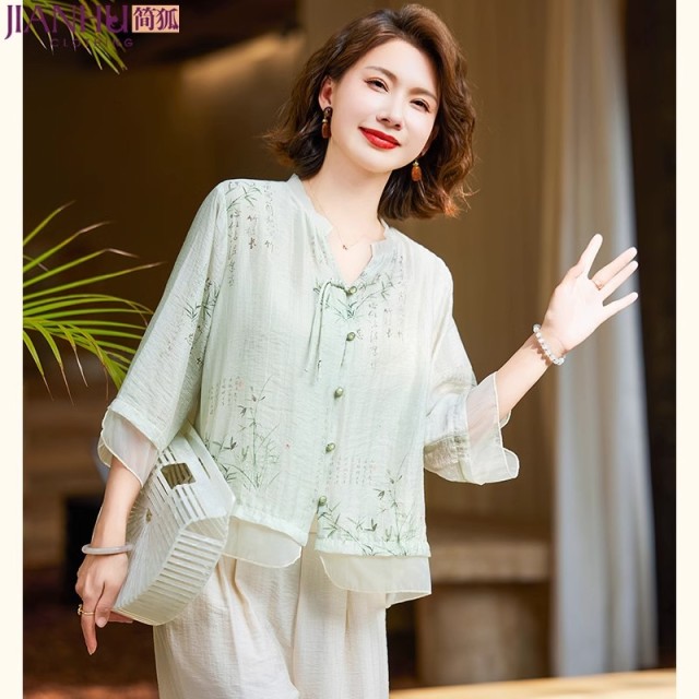 11833910.妈妈装夏装薄款时尚复古国风中老年女装中年洋气气质上衣