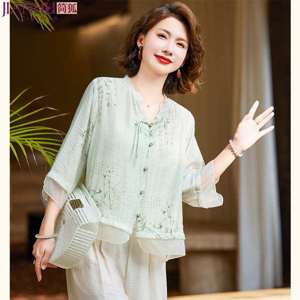 11833910.妈妈装夏装薄款时尚复古国风中老年女装中年洋气气质上衣