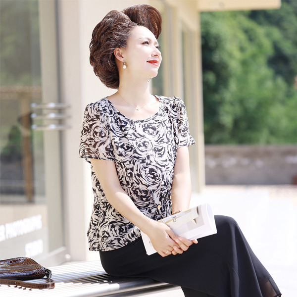 11857755.中老年女装夏季时尚两件套40岁50妈妈夏装洋气雪纺套装