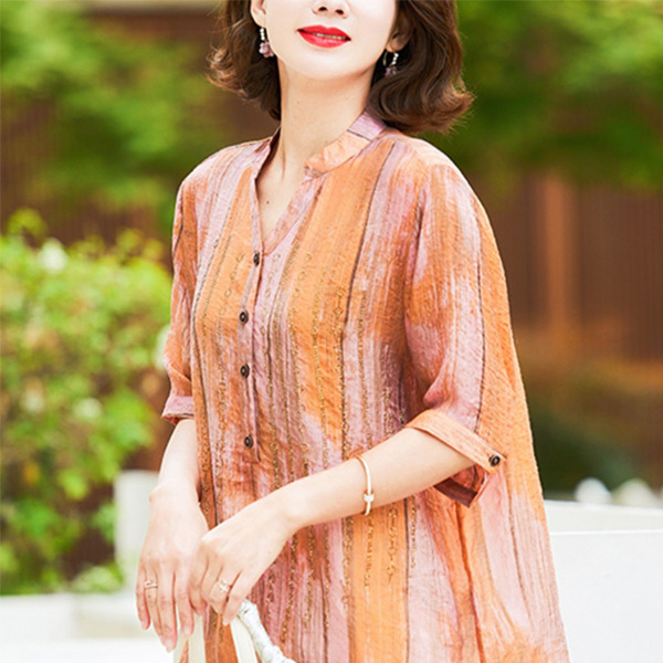 12422036.妈妈夏装宽松雪纺衬衫中年洋气上衣T恤小衫
