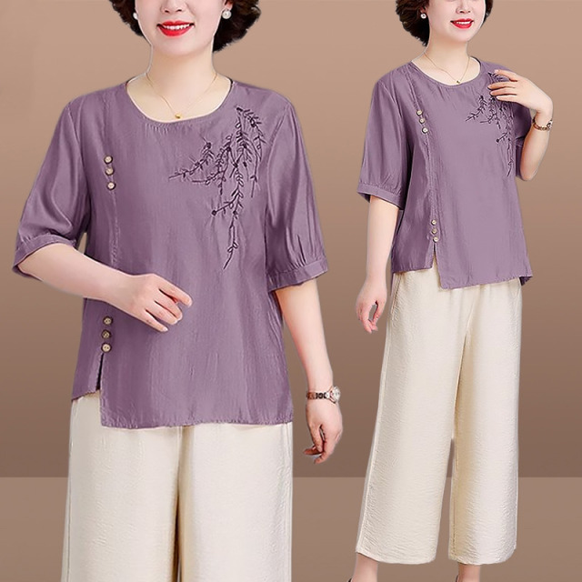 11857182.妈妈夏装时尚套装T桖洋气质中老年女装上衣服