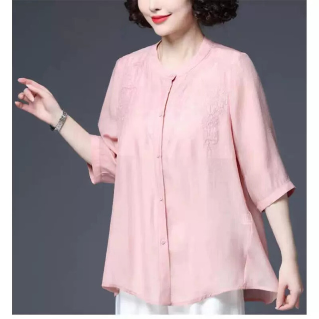 12198912.妈妈夏装七分袖上衣洋气女士衬衫薄款透气小衫妈妈夏装