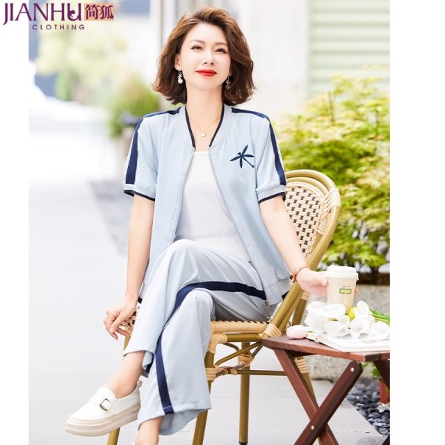 11862005.妈妈装夏季休闲运动服套装新款短袖外套上衣50岁中老年两件套