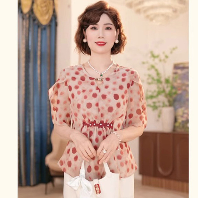 12182823.新款妈妈装夏季时尚气质T恤中年女装宽松洋气小衫