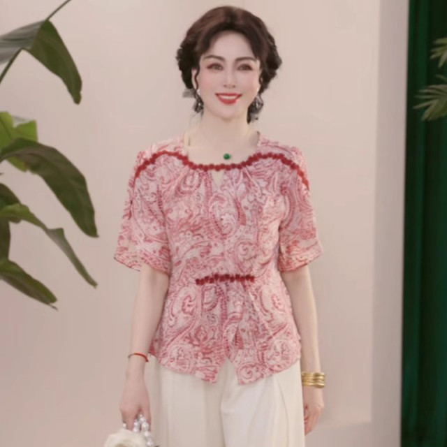 12193341.妈妈夏装t恤小衫新款中老年女装洋气衬衣