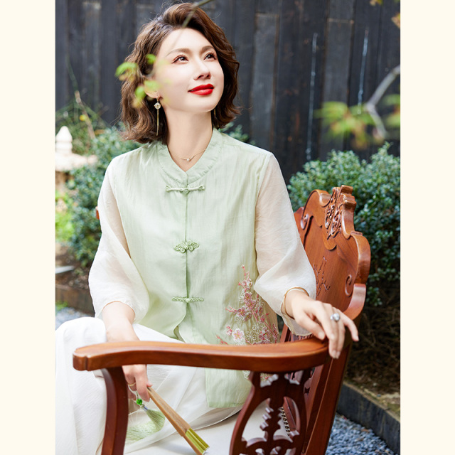 12293818.中年妈妈夏装新中式国风衬衫洋气衬衣中老年女装上衣