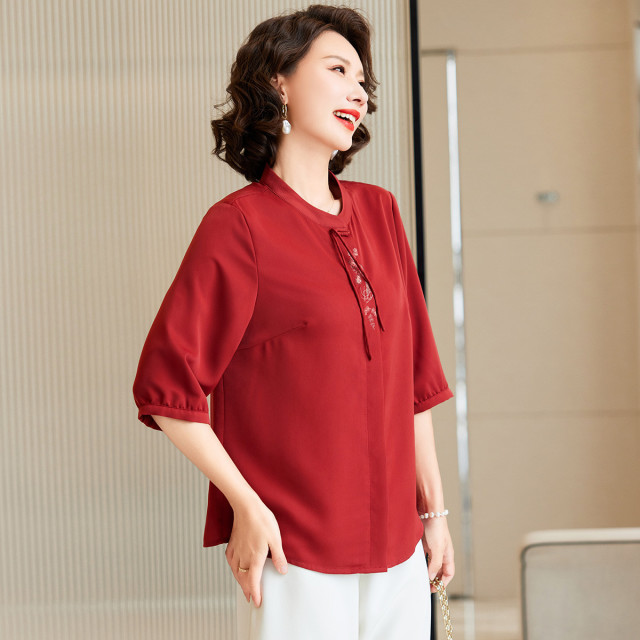 12286054.中年女式夏季薄款T恤时尚七分袖上衣中老年妈妈夏装
