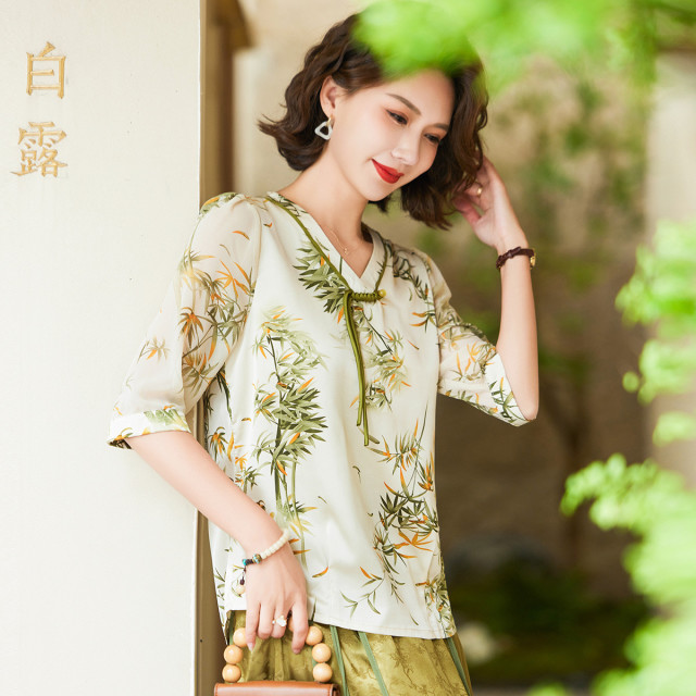 12296101.中年妈妈夏装雪纺t恤上衣服时尚穿搭中老年女装小衫