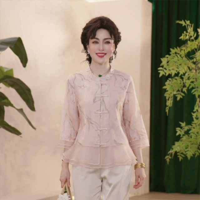 12295441.中年妈妈秋装国风t恤衬衣小衫新款洋气质中老年女装上衣衬衫