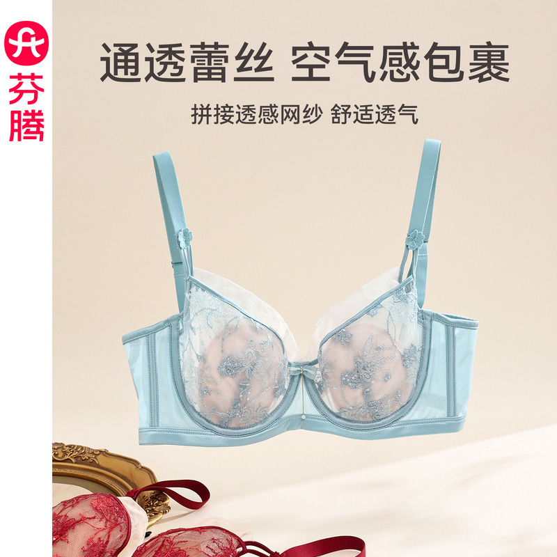 12786735.芬腾【大胸显小记忆钛圈】上托防下垂性感蕾丝文胸收副乳胸罩女士内衣