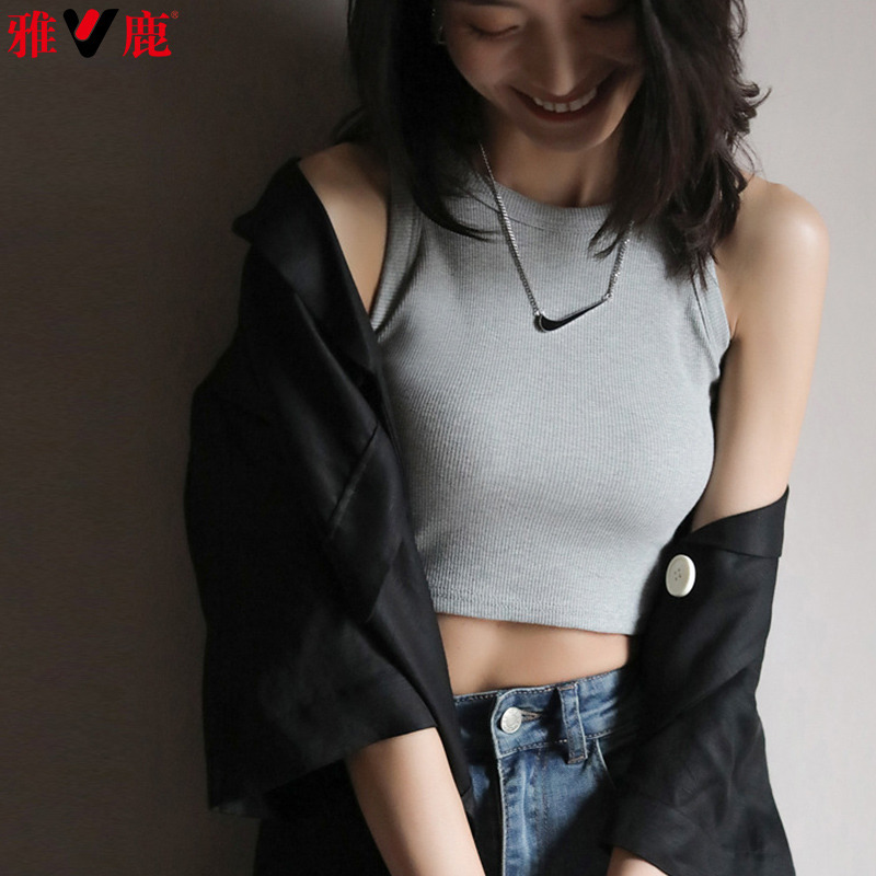 11785886.雅鹿女士背心夏季韩系内搭螺纹打底短款无袖针织背心可外穿高级感小吊带女款