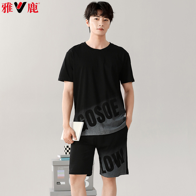 11853144.雅鹿男式睡衣套装纯棉春夏短袖短裤家居服大码可外穿休闲凉爽舒适柔软亲肤透气2026新款薄款