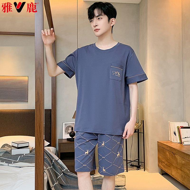 11853135.雅鹿男士家居服套装纯棉春夏短袖短裤大码可外穿休闲凉爽透气舒适柔软亲肤2026新款薄款睡衣