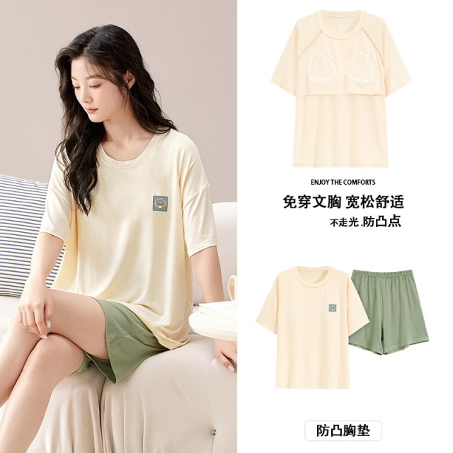 11853057.雅鹿莫代尔睡衣新款情侣春夏短袖短裤凉爽休闲大码可外穿家居服套装