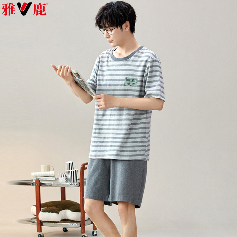 11853130.雅鹿男士家居服套装纯棉春夏短袖短裤可外穿大码休闲睡衣凉爽透气薄款柔软亲肤舒适2026新款