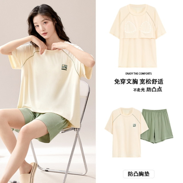 11853061.雅鹿莫代尔睡衣情侣春夏短袖短裤凉爽休闲大码新款可外穿家居服套装