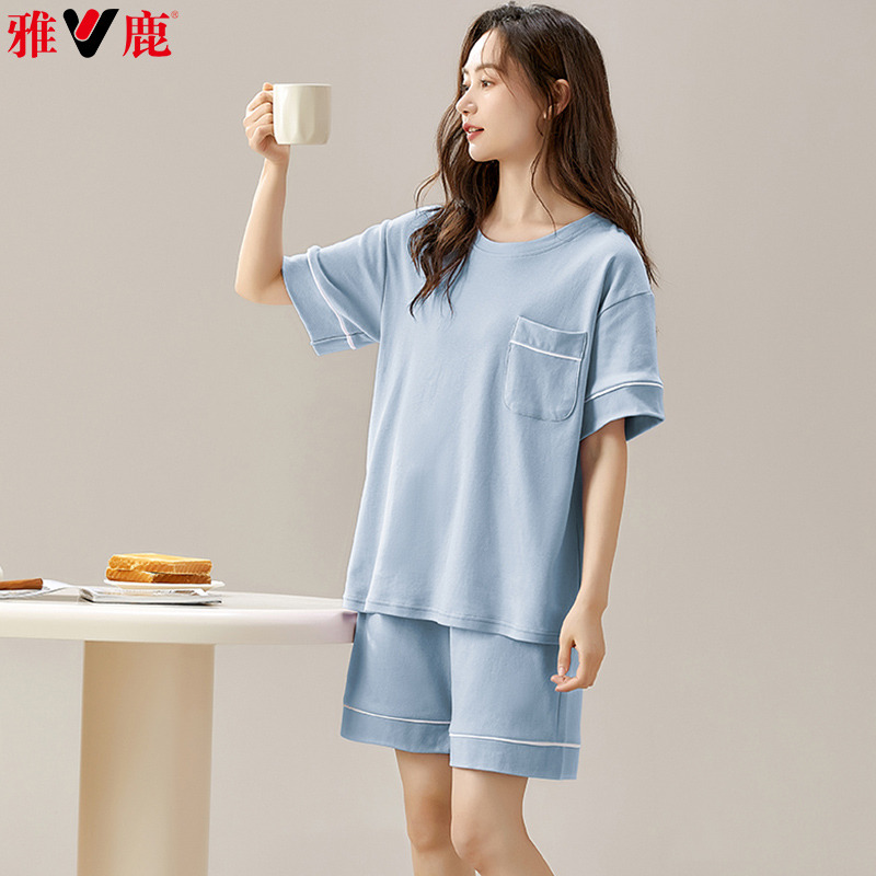 11853016.雅鹿可外穿大码女士家居服套装春夏纯棉短袖短裤睡衣休闲凉爽柔软亲肤透气舒适薄款2026新款