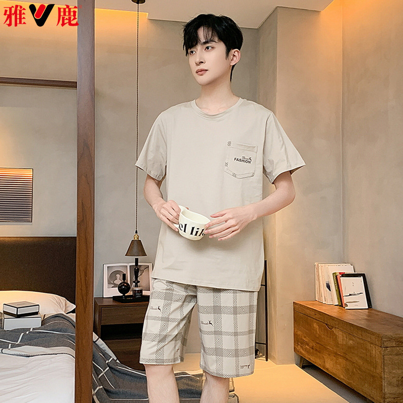 11853134.雅鹿大码男士睡衣纯棉春夏短袖短裤家居服套装可外穿休闲凉爽透气舒适柔软亲肤薄款2026新款