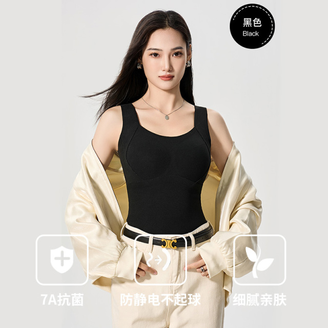 12609888.雅鹿女士保暖背心石墨烯内里带胸垫内衣加绒加厚德绒内搭打底衫女