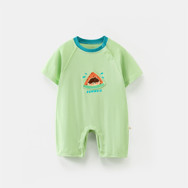 12349455.齐齐熊婴儿连体衣夏季薄款睡衣空调服宝宝哈衣新生儿爬爬服莫代尔